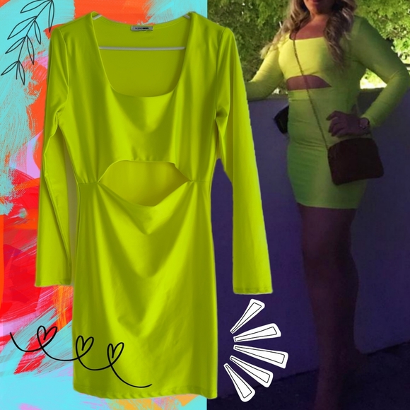 Neon Yellow-Green CutOut Dress - Picture 1 of 5